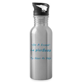 Papou Cadeau humour papa fête des pères - Gourde avec paille intégrée - argent clair - Droite