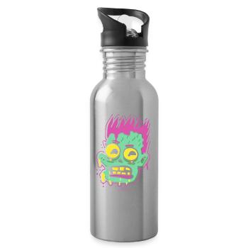 Cartoon Pop Art: So creepy, a zombie - Water bottle with straw - silver - Right