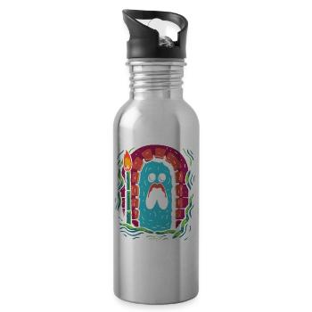 Simple Cartoon Fat Monster Scary Dungeon - Water bottle with straw - silver - Right
