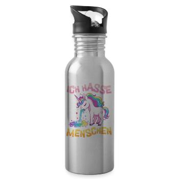 Ich Hasse Menschen Einhorn Kotzt Regenbogen Lustig - Trinkflasche mit integriertem Trinkhalm - Lightsilver - Rechts