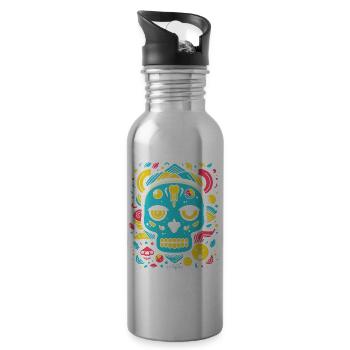 Pop Cartoon, Animal Skull - Water bottle with straw - silver - Right