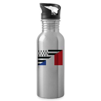 Bretagne Drapeau Cadeau Breton France - Gourde avec paille intégrée - argent clair - Droite