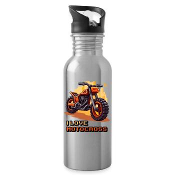 Moto Pixel Art, J’aime le Motocross - Gourde avec paille intégrée - argent clair - Droite