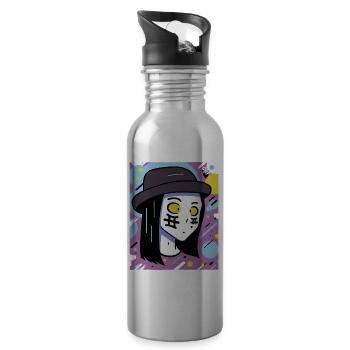 Manga Anime: Artistic, colorful girl with hu - Water bottle with straw - silver - Right