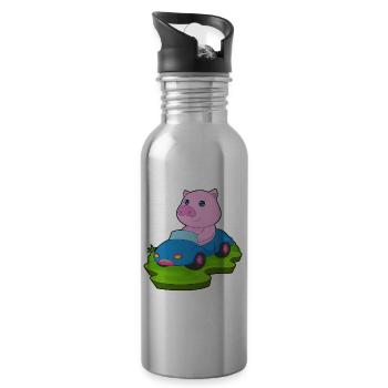 Schwein Auto - Trinkflasche mit integriertem Trinkhalm - Lightsilver - Rechts
