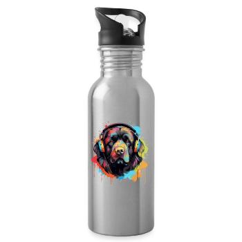 Chien Terre-Neuve avec des écouteurs éclaboussures de peinture - Gourde avec paille intégrée - argent clair - Droite