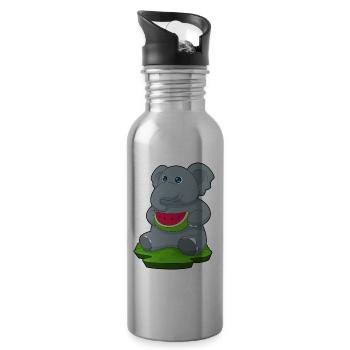 Elephant Watermelon - Water bottle with straw - silver - Right