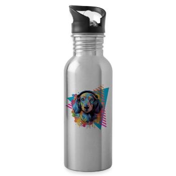 Bunter Dackel mit Kopfhörer - Trinkflasche mit integriertem Trinkhalm - Lightsilver - Rechts
