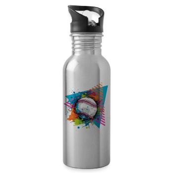 Baseball Color splash Farbspritzer Farbkleckse 80e - Trinkflasche mit integriertem Trinkhalm - Lightsilver - Rechts