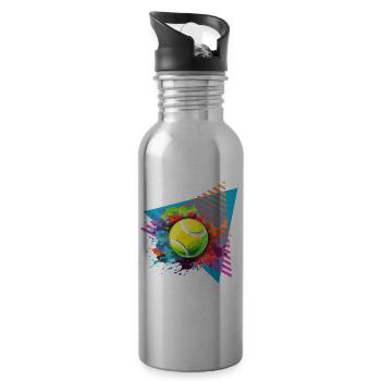 Tennis Ball Tennis Paint Splash Color Splash - Water bottle with straw - silver - Right