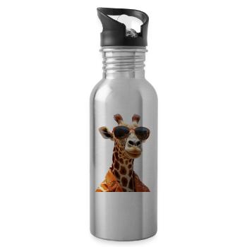 Giraffe Wildnis Safari Afrika Wilde Süße Giraffen - Trinkflasche mit integriertem Trinkhalm - Lightsilver - Rechts
