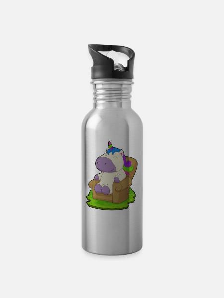 Einhorn Sessel - Trinkflasche mit integriertem Trinkhalm - Lightsilver