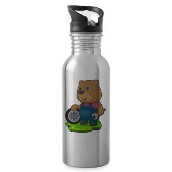 Bär Automechaniker Autoreifen Autowerkstatt - Trinkflasche mit integriertem Trinkhalm - Lightsilver - Rechts