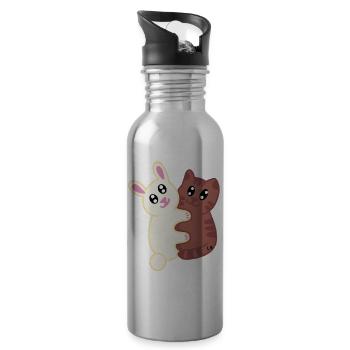 Rabbit and Cat by L!LA - Water bottle with straw - silver - Right