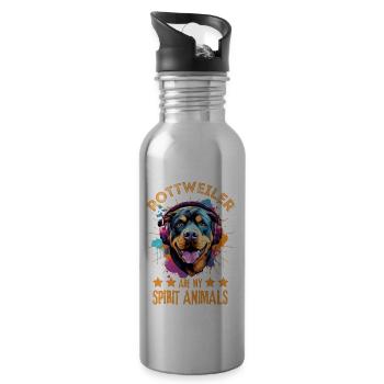 Colorful Rottweiler with headphones - Water bottle with straw - silver - Right
