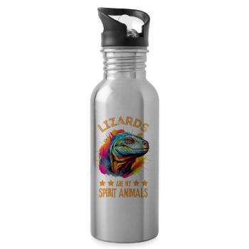 Bunter Komodowaran Farbkleckse Farbspritzer - Trinkflasche mit integriertem Trinkhalm - Lightsilver - Rechts