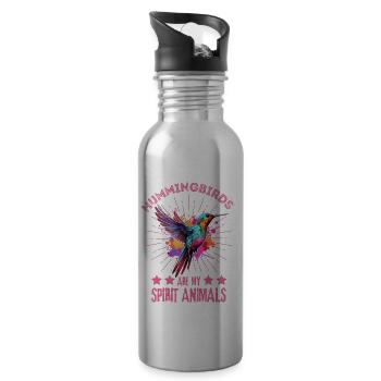 Gouttes de colibri colorées d'éclaboussures de peinture - Gourde avec paille intégrée - argent clair - Droite