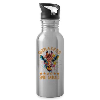 Bunte Giraffe Farbkleckse Farbspritzer - Trinkflasche mit integriertem Trinkhalm - Lightsilver - Rechts