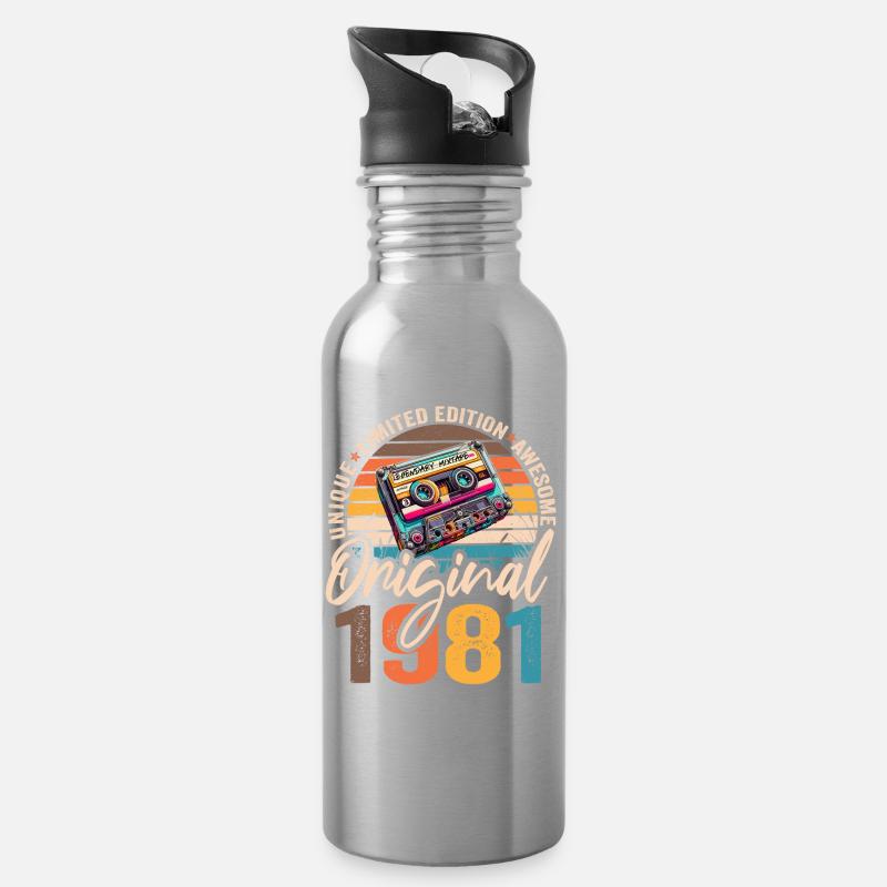 Vintage geboren 1981 Geburtstag Original 1981 - Trinkflasche mit integriertem Trinkhalm - Lightsilver