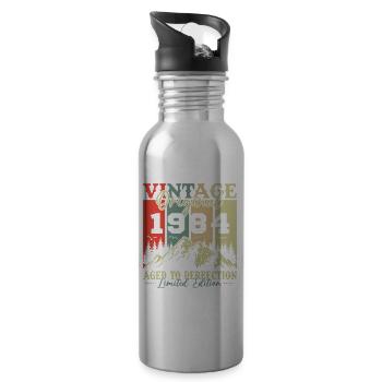 Vinatge 1984 Geburtstagsgeschenk - Trinkflasche mit integriertem Trinkhalm - Lightsilver - Rechts