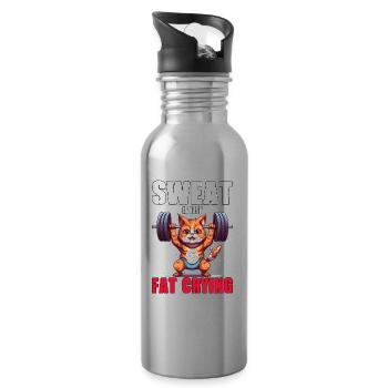 Lustige Katze Workout Sweat Is Just Fat Crying - Trinkflasche mit integriertem Trinkhalm - Lightsilver - Rechts