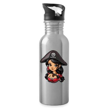 Cute Anime Pirate Girl - Water bottle with straw - silver - Right