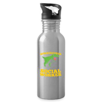 Social Workesaurus Like A Normal Worker - Trinkflasche mit integriertem Trinkhalm - Lightsilver - Rechts