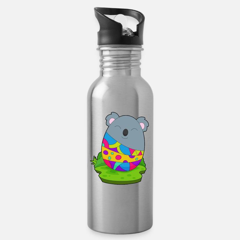 Koala Ostern Osterei - Trinkflasche mit integriertem Trinkhalm - Lightsilver