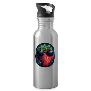 Lustige Erdbeere mit Sonnenbrille Frucht Tropisch - Trinkflasche mit integriertem Trinkhalm - Lightsilver - Rechts