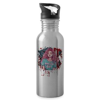 Patriotisches Amerikanisches Mädchen USA für - Trinkflasche mit integriertem Trinkhalm - Lightsilver - Rechts
