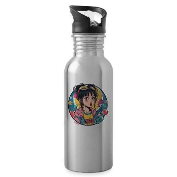 Colorful anime girl and positive feelings - Water bottle with straw - silver - Right