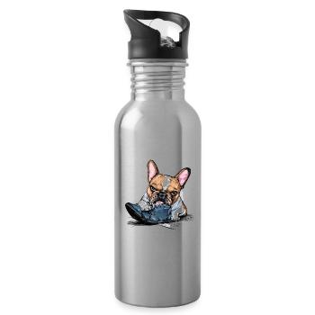 Französische Bulldogge zerkautem Schuh für - Trinkflasche mit integriertem Trinkhalm - Lightsilver - Rechts