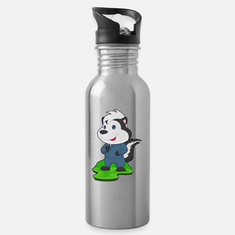 Stinktier Bräutigam Hochzeit - Trinkflasche mit integriertem Trinkhalm - Lightsilver