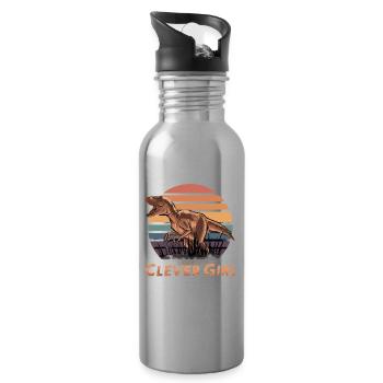 Cleveres Mädchen Dinosaurier Sonnenuntergang - Trinkflasche mit integriertem Trinkhalm - Lightsilver - Rechts