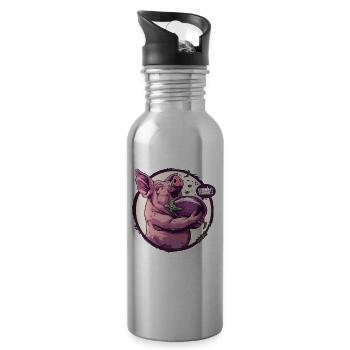 Auberginen liebendes vegetarisches Schwein - Trinkflasche mit integriertem Trinkhalm - Lightsilver - Rechts