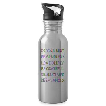 Motivational Saying: Life, Motivation, Happiness, Joy - Water bottle with straw - silver - Right