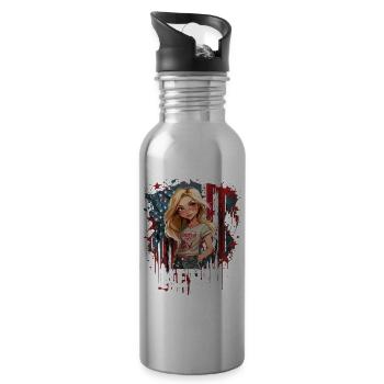 Patriotisches Amerikanisches Mädchen USA für - Trinkflasche mit integriertem Trinkhalm - Lightsilver - Rechts
