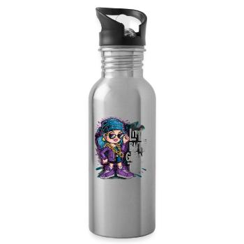 Cooles Mädchen mit blauen Haaren und Sonnenbrille - Trinkflasche mit integriertem Trinkhalm - Lightsilver - Rechts