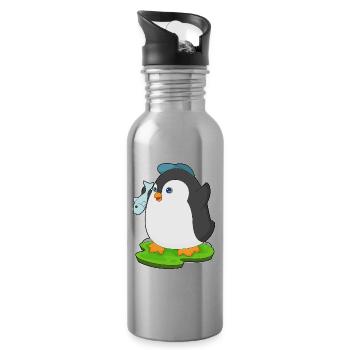 Pinguin Fisch - Trinkflasche mit integriertem Trinkhalm - Lightsilver - Rechts