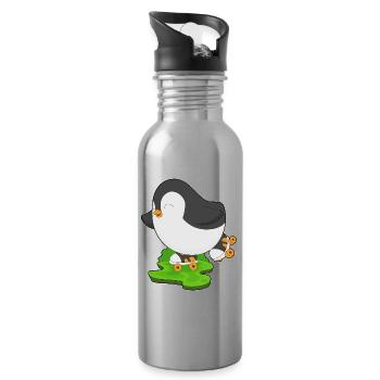 Penguin Roller Skating Roller Skates - Water bottle with straw - silver - Right