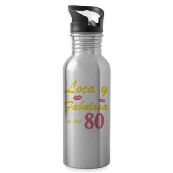 Verrückt und fabelhaft mit 80 - Trinkflasche mit integriertem Trinkhalm - Lightsilver - Rechts
