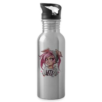 Self-confident and strong, cool pig girl - Water bottle with straw - silver - Right