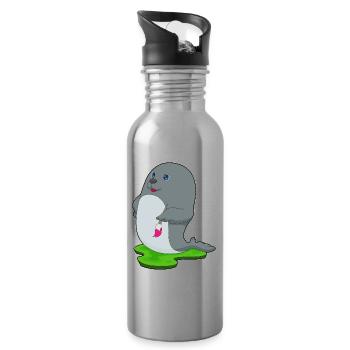 Seal Painter Brush Painting - Water bottle with straw - silver - Right