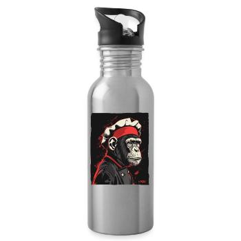 Affe-Küchenchef und Affen-Koch - Trinkflasche mit integriertem Trinkhalm - Lightsilver - Rechts