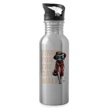 Cat Runway Fashion "Time for the Catwalk" Saying - Water bottle with straw - silver - Right