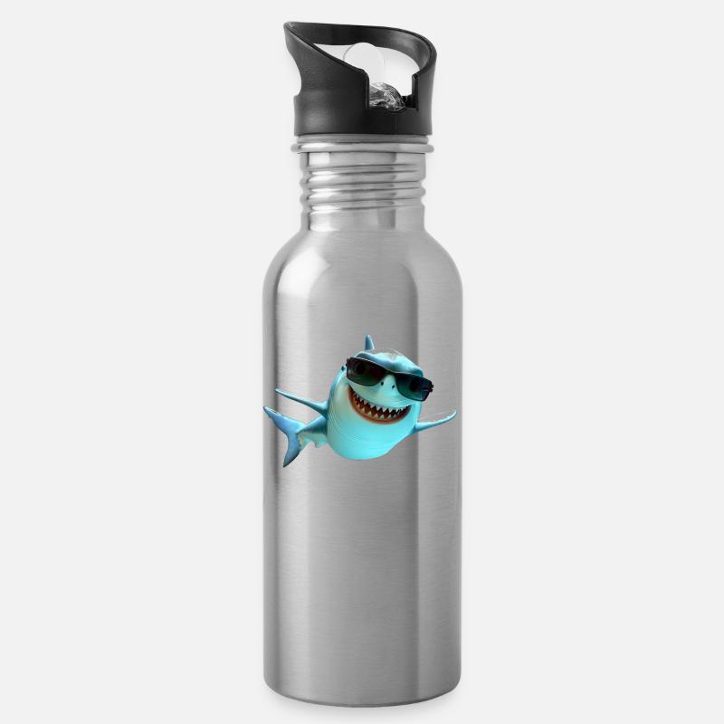 Requin Requin Requin Tigre Requin Requin Gris Grand Requin Blanc - Gourde avec paille intégrée - argent clair