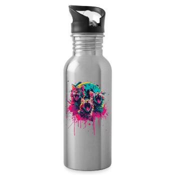Bezaubernde Katzen mit Mond für alle - Trinkflasche mit integriertem Trinkhalm - Lightsilver - Rechts