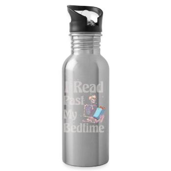 I read skeleton after bedtime - Water bottle with straw - silver - Right
