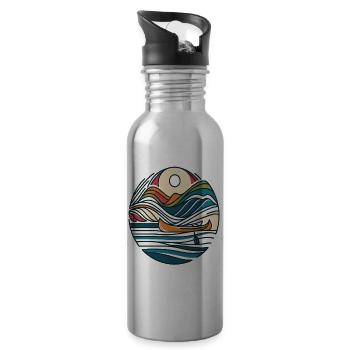 Bergabenteuer: Kanu und Berge Linienkunst - Trinkflasche mit integriertem Trinkhalm - Lightsilver - Rechts