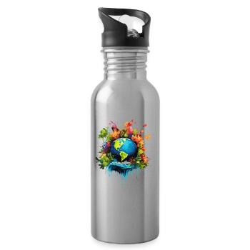 Respektier Muttererde Unseren Planeten Natur - Trinkflasche mit integriertem Trinkhalm - Lightsilver - Rechts